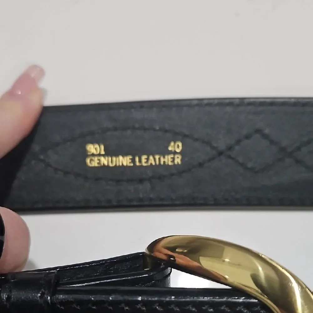 Elegant Black Leather Belt with Gold Buckle